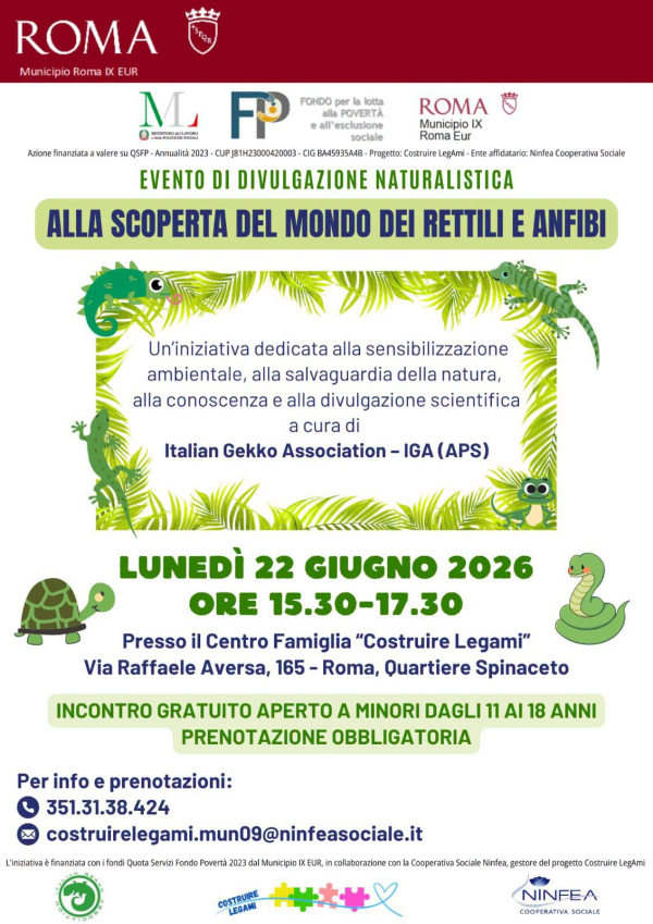 22 GIUGNO: ALLA SCOPERTA DEL MONDO DEI RETTILI E ANFIBI!